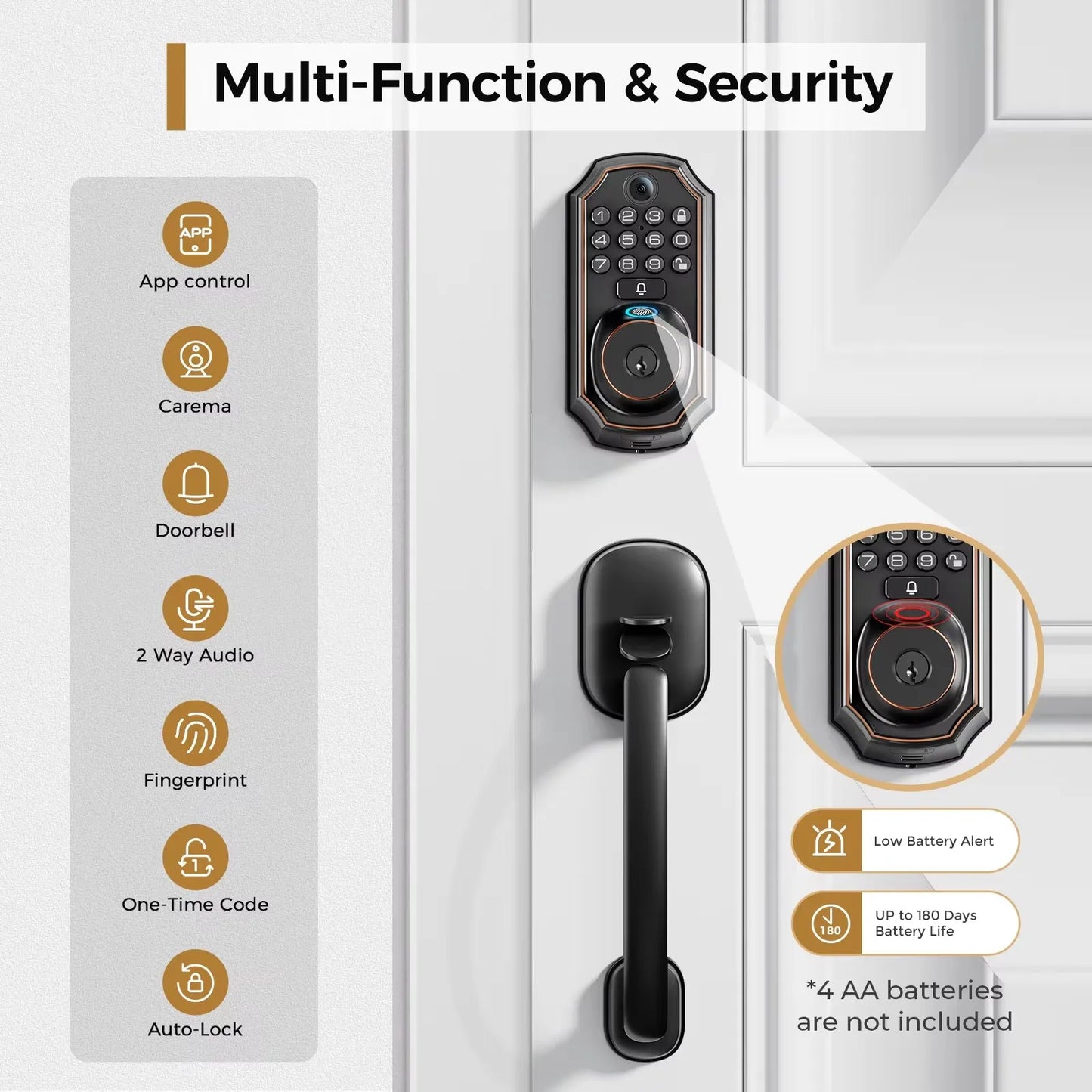 ARPHA D289H 5-in-1 Smart WiFi Door Lock with Camera & Auto-Lock
