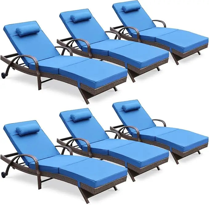 Outdoor Cushion Wicker Chaise Lounge Set