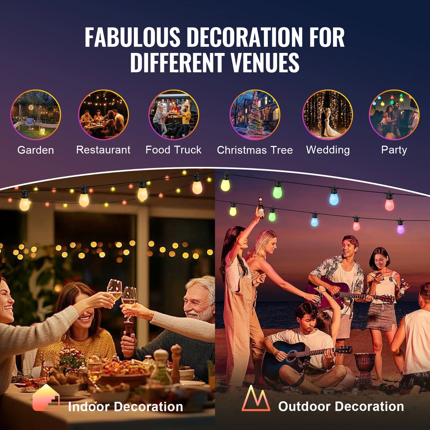 VEVOR RGB Smart Outdoor String Lights
