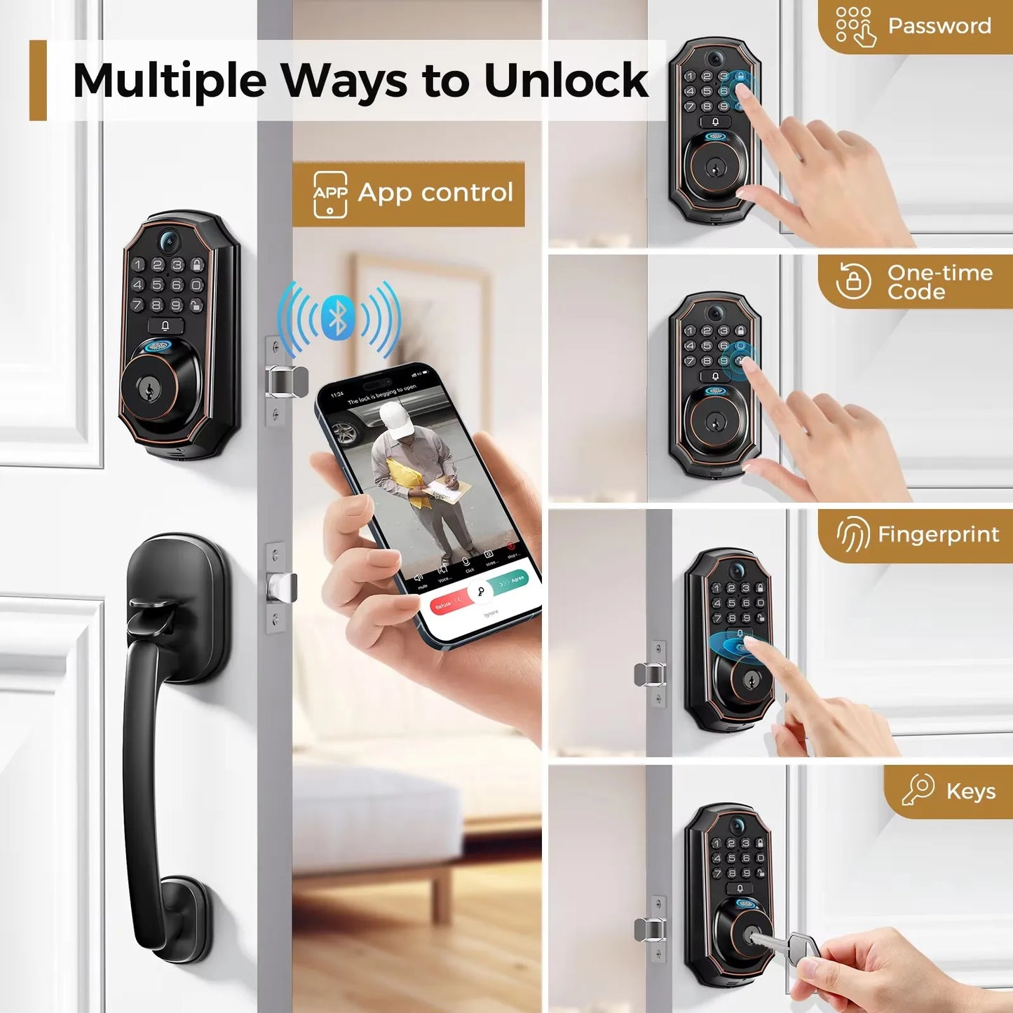 ARPHA D289H 5-in-1 Smart WiFi Door Lock with Camera & Auto-Lock