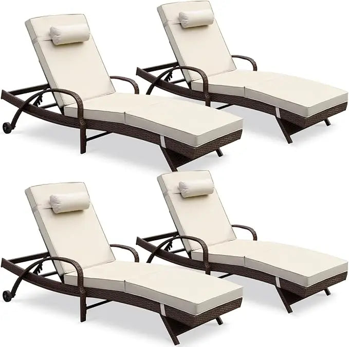 Outdoor Cushion Wicker Chaise Lounge Set