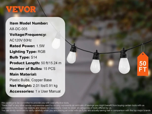 VEVOR RGB Smart Outdoor String Lights