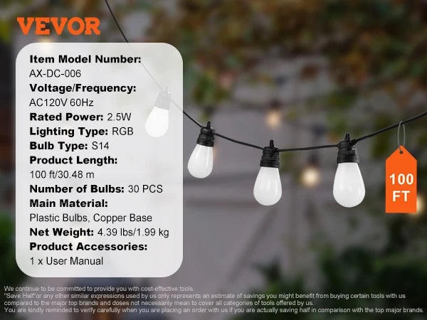 VEVOR RGB Smart Outdoor String Lights