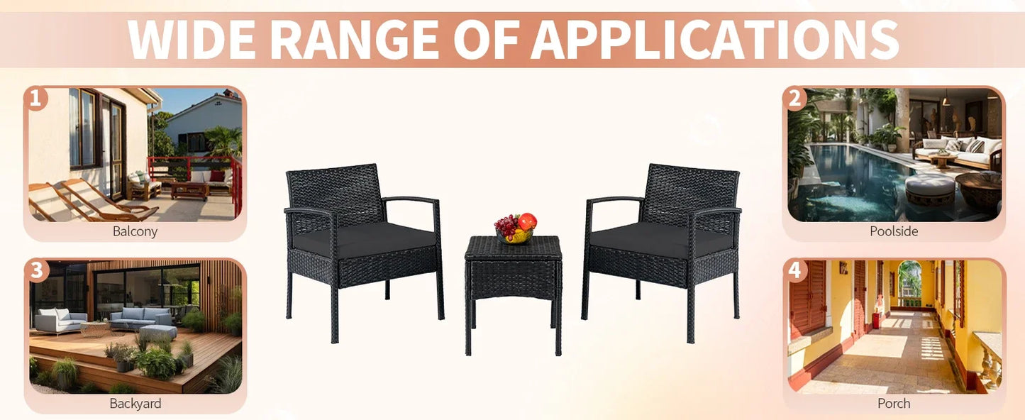 3-Piece Rattan Patio Conversation Set