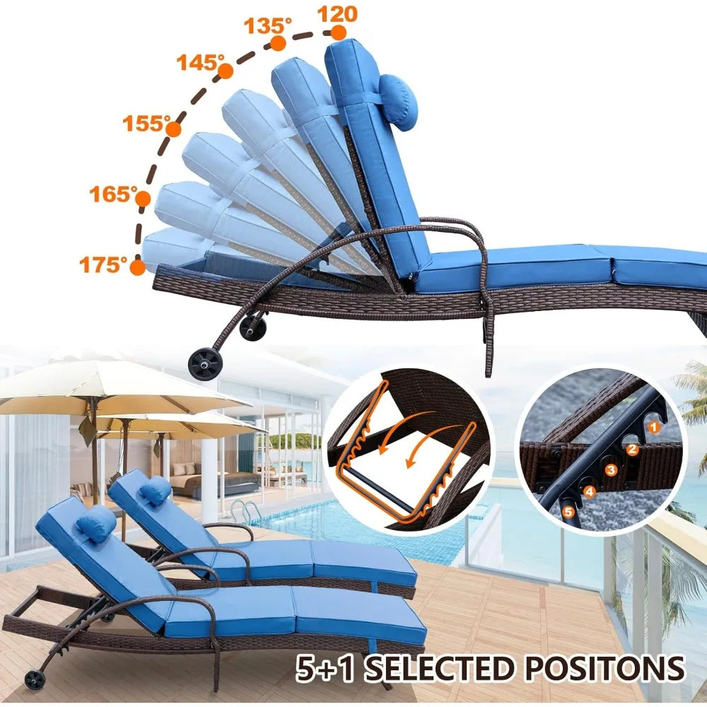 Outdoor Cushion Wicker Chaise Lounge Set