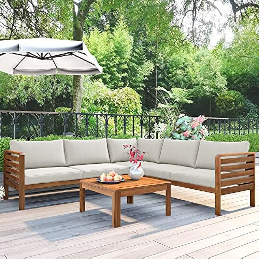Outdoor L-Shaped Sectional Sofa Set with Coffee Table