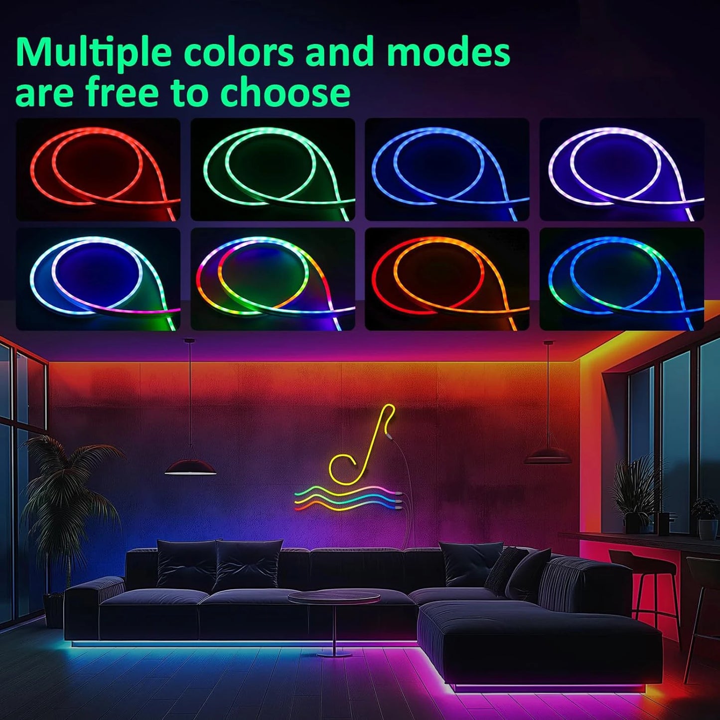 RGB Neon LED Rope Light Strip with App & Remote