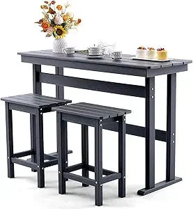 3-Piece HDPE Outdoor Bar Set with High Top Table & 2 Chairs