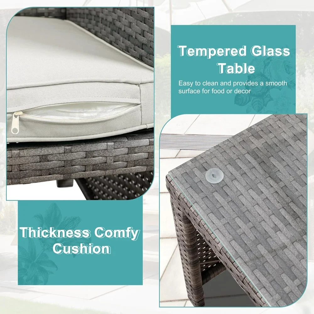 Multi-Piece Rattan Patio Conversation Set with Glass Table