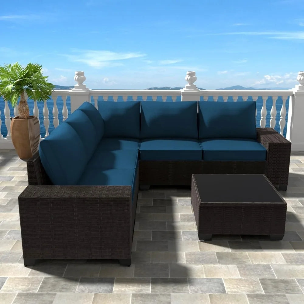 6-Piece Outdoor Sectional Sofa Set with Cushions & Coffee Table