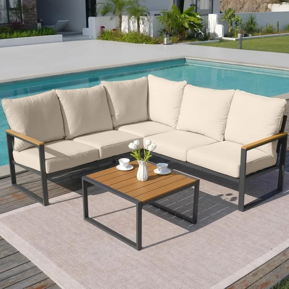6-Piece L-Shaped Outdoor Sectional Set with Side Table