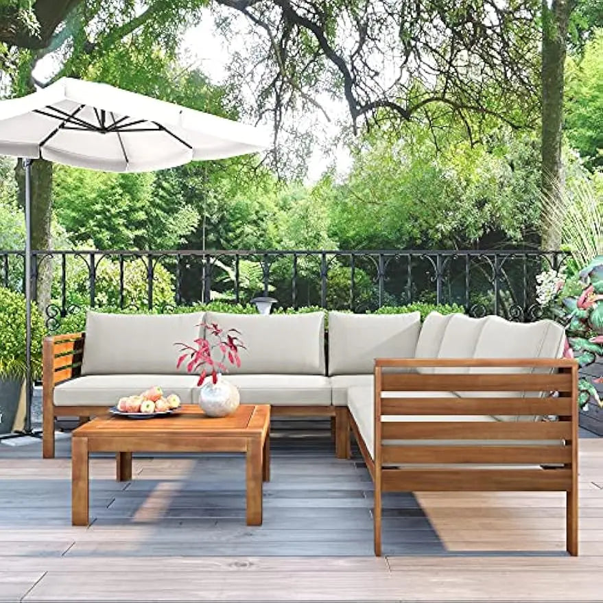 Outdoor L-Shaped Sectional Sofa Set with Coffee Table