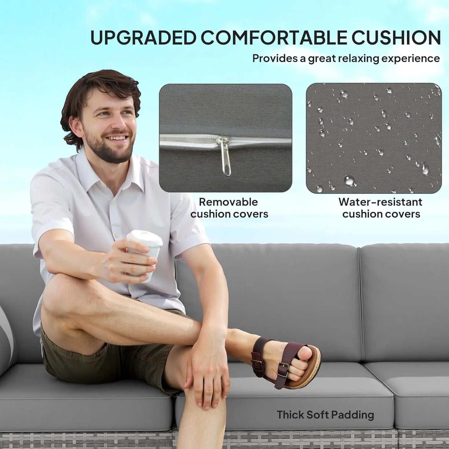 3-Seater PE Wicker Outdoor Patio Sofa with Cushions