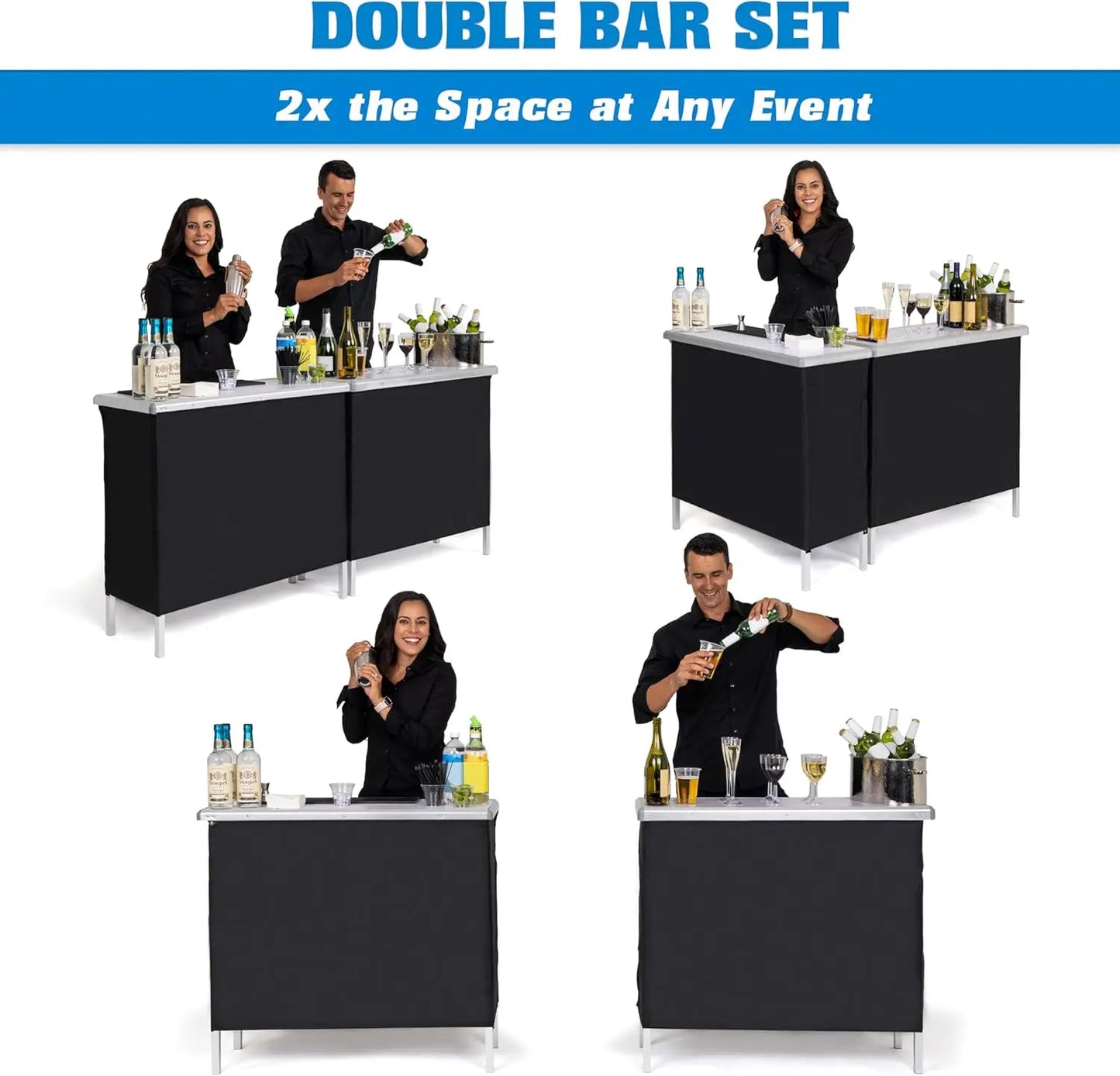 Portable Double Bar Table Set with Multi-Color LED Lights with Carrying Case