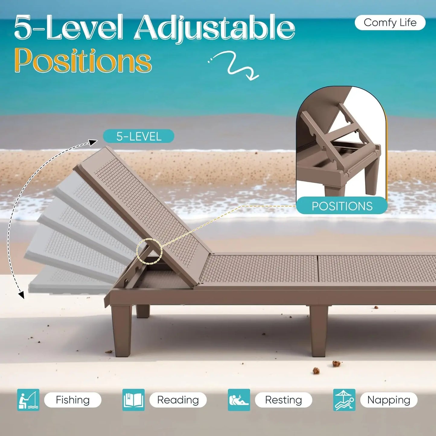 Set of 2 Adjustable Outdoor Chaise Lounge Chairs