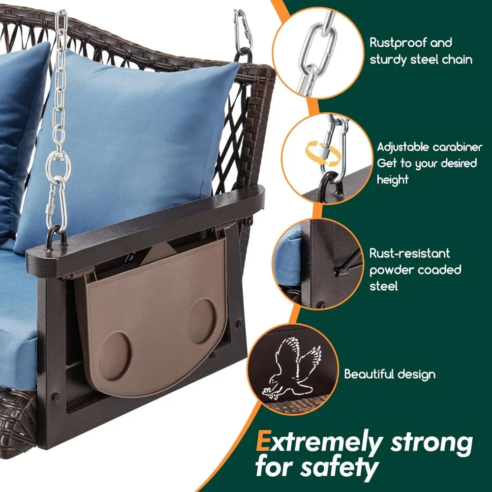 3-Seat Wicker Hanging Porch Swing with Chains (900 lbs Capacity)
