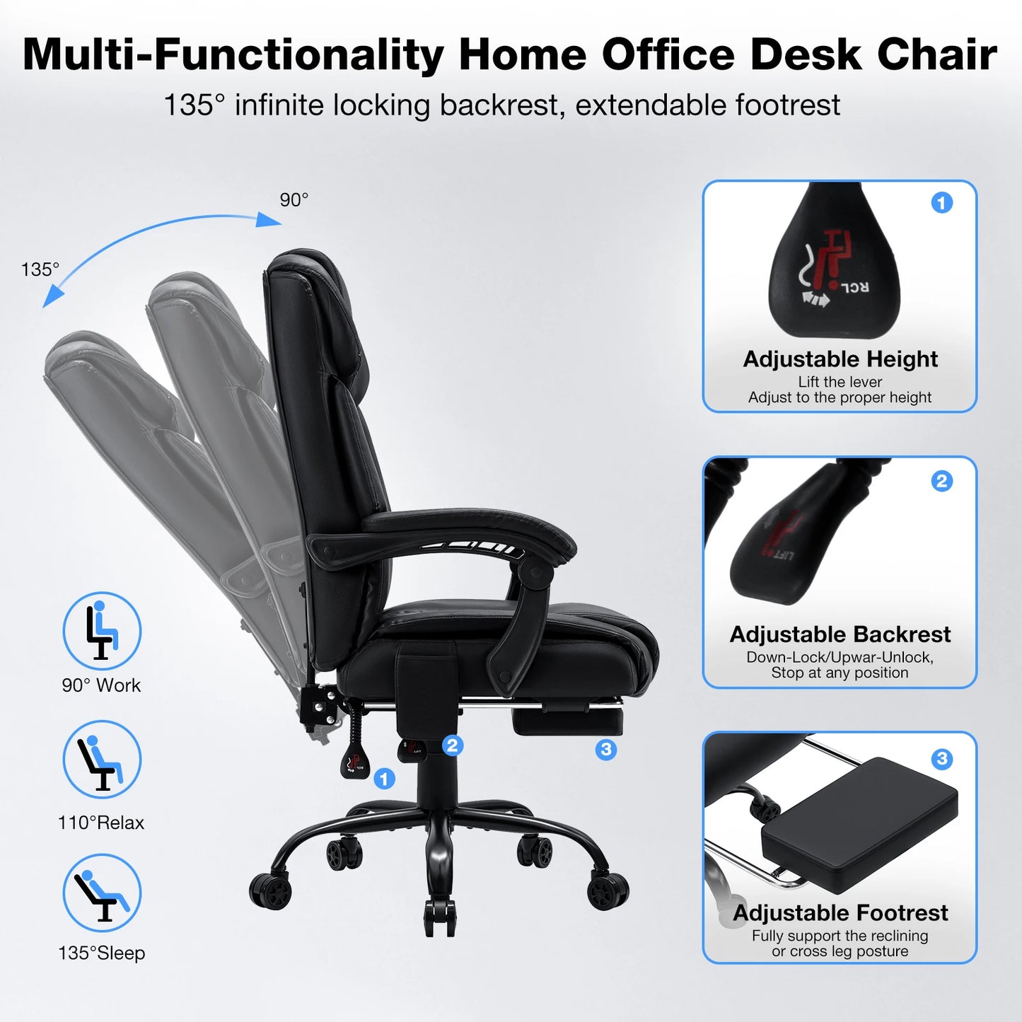 Ergonomic Massage Office Chair with Heat & Footrest