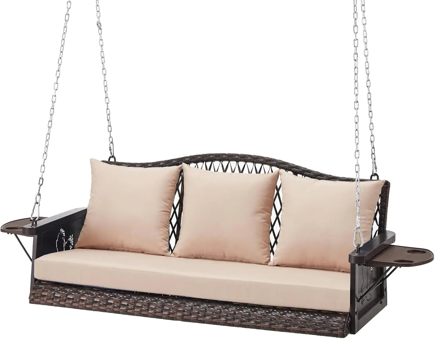 3-Seat Wicker Hanging Porch Swing with Chains (900 lbs Capacity)