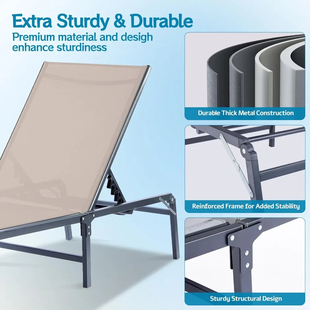 Set of 2 Foldable Outdoor Chaise Lounge Chairs with Adjustable Back