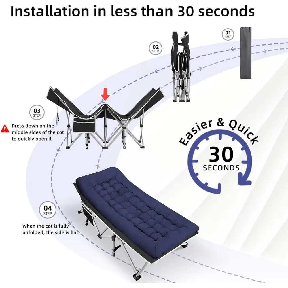 Portable Camping Cot with Thick Mattress