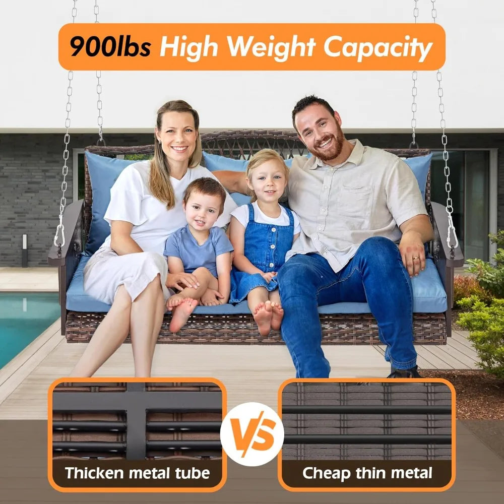 3-Seat Wicker Hanging Porch Swing with Chains (900 lbs Capacity)