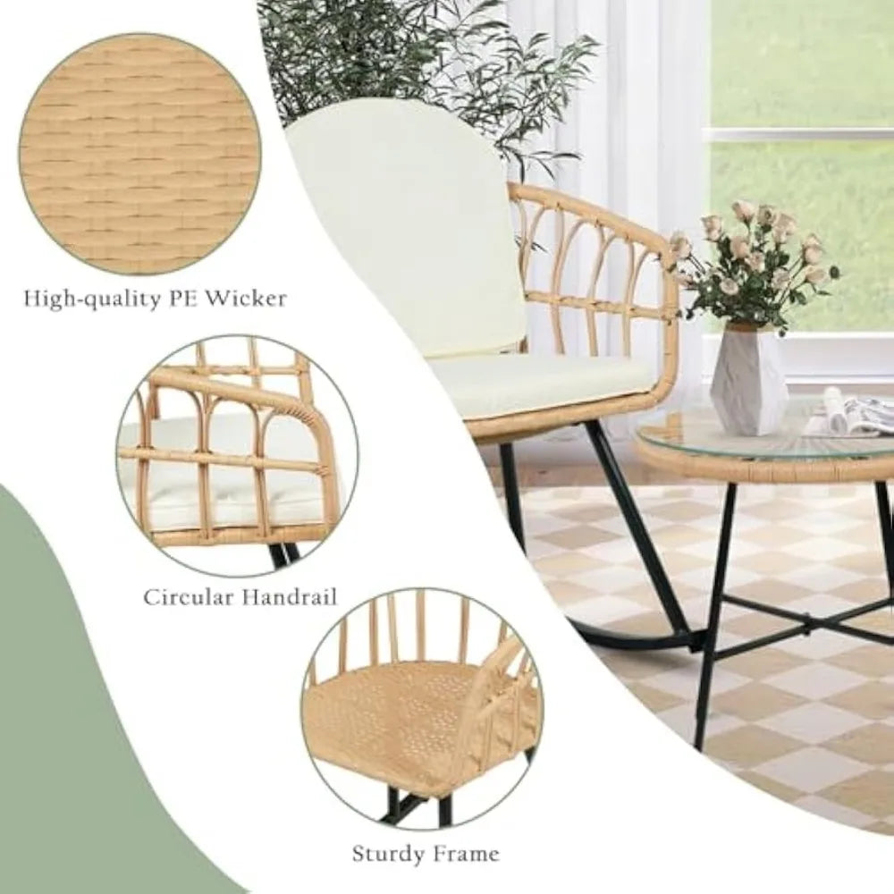 3-Piece Wicker Rocking Chair Patio Set