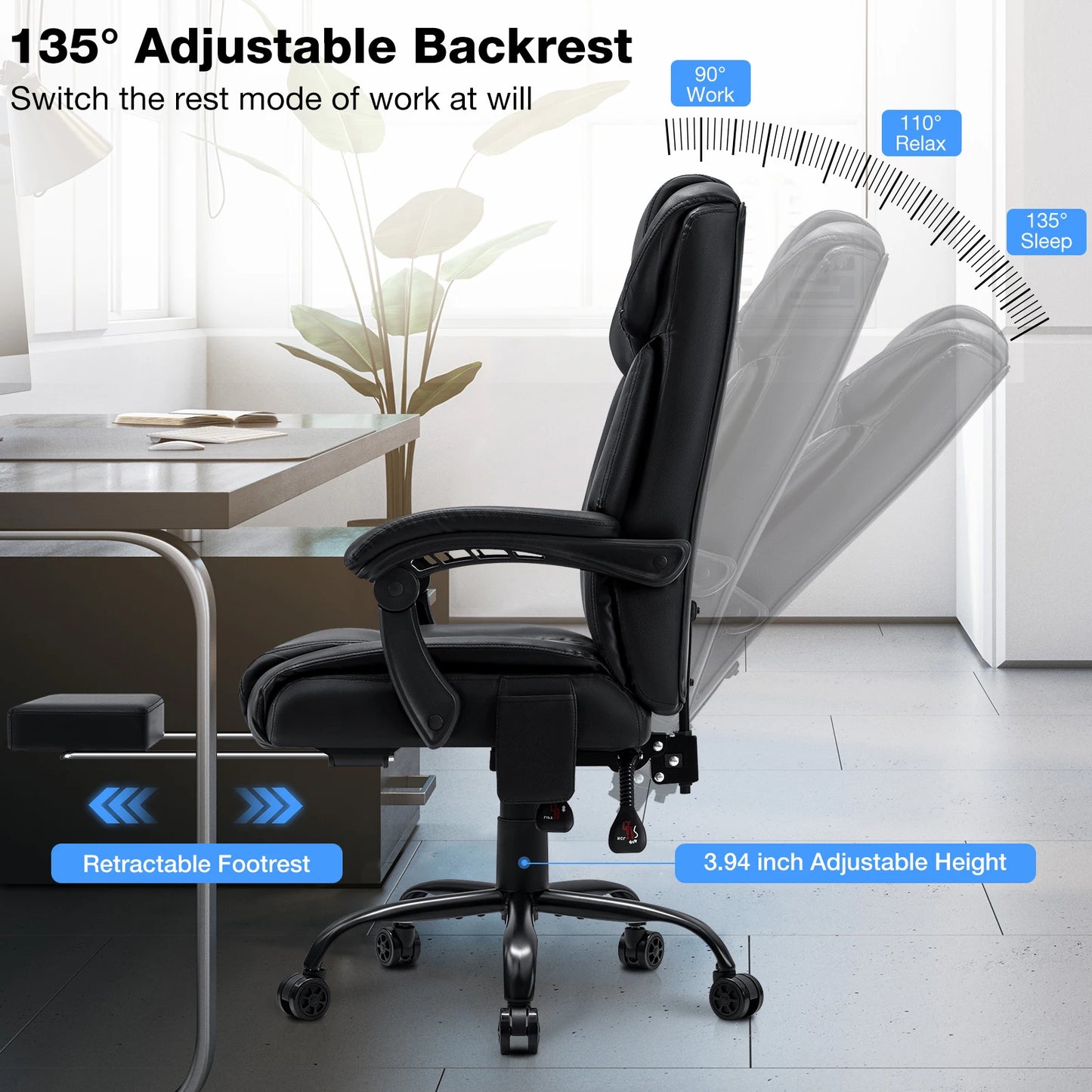 Ergonomic Massage Office Chair with Heat & Footrest