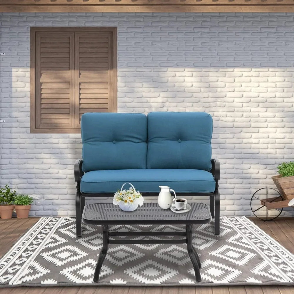 2-Piece Wrought Iron Patio Loveseat Set with Coffee Table