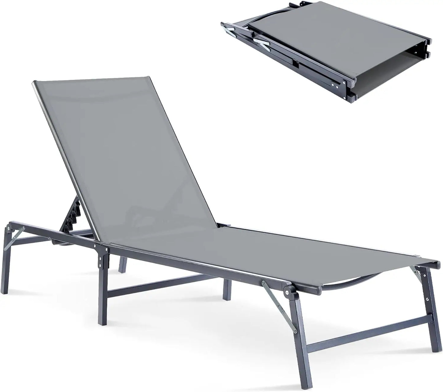 Set of 2 Foldable Outdoor Chaise Lounge Chairs with Adjustable Back
