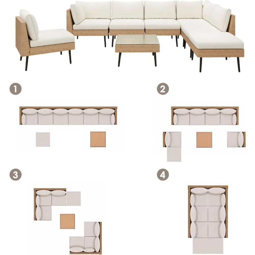 8-Piece Wicker Patio Sectional Set