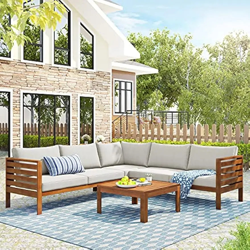 Outdoor L-Shaped Sectional Sofa Set with Coffee Table