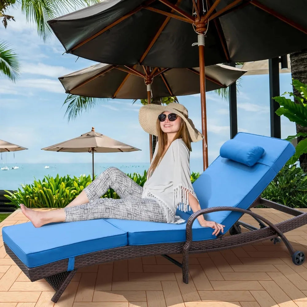 Outdoor Cushion Wicker Chaise Lounge Set