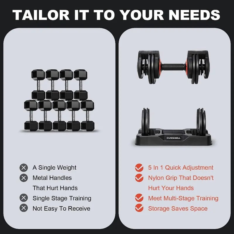 25/55 lbs Pair Adjustable Dumbbells Set