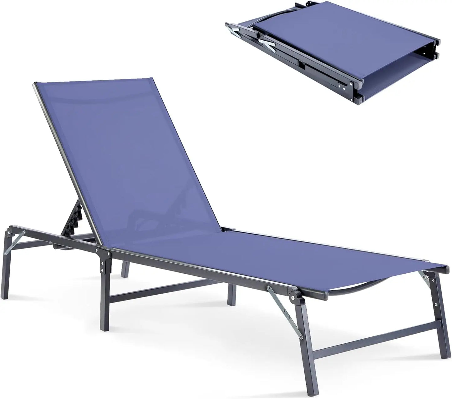Set of 2 Foldable Outdoor Chaise Lounge Chairs with Adjustable Back