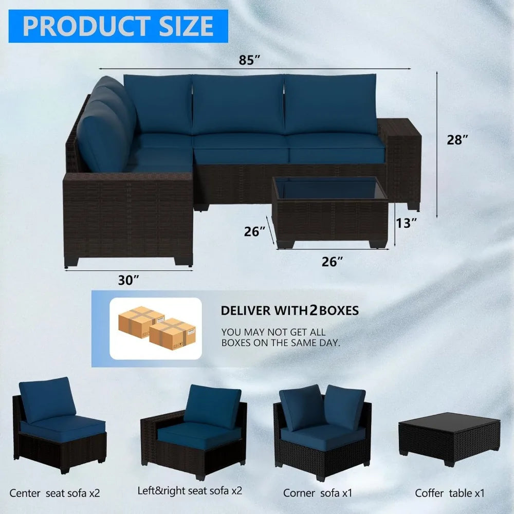 6-Piece Outdoor Sectional Sofa Set with Cushions & Coffee Table