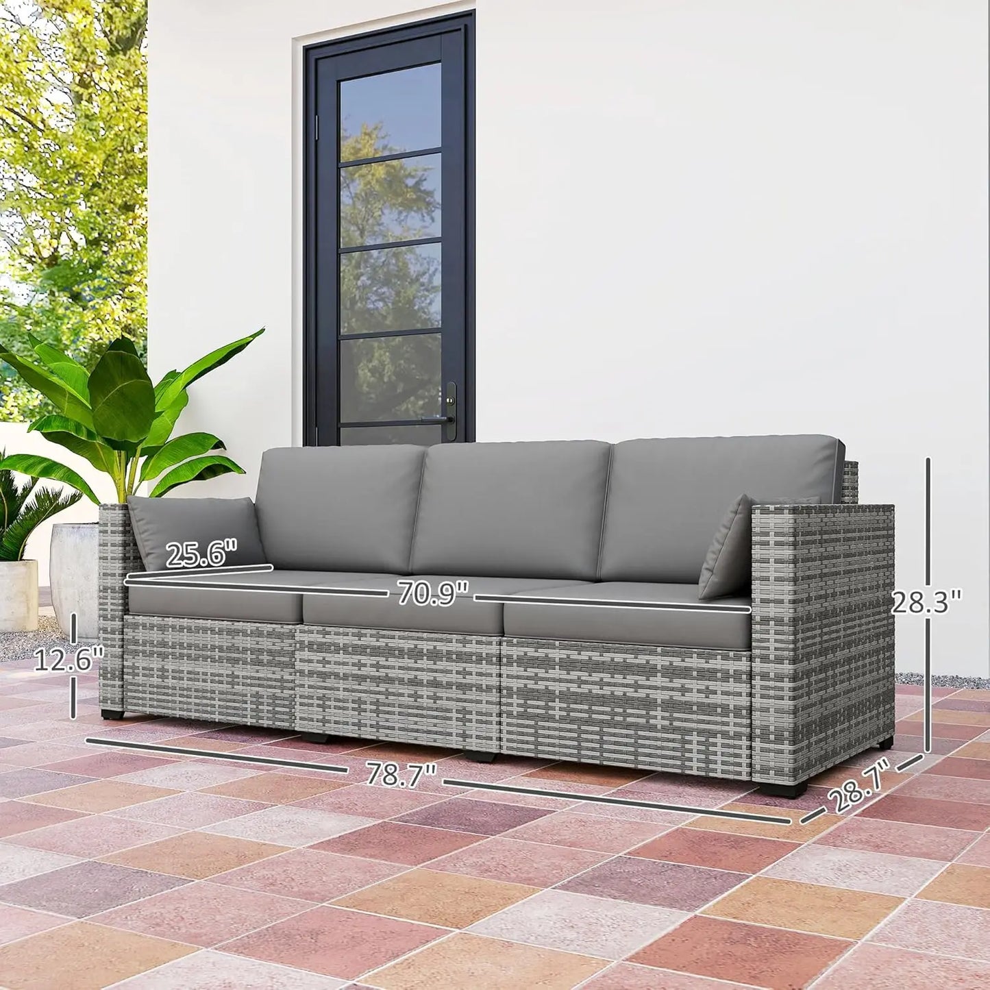 3-Seater PE Wicker Outdoor Patio Sofa with Cushions