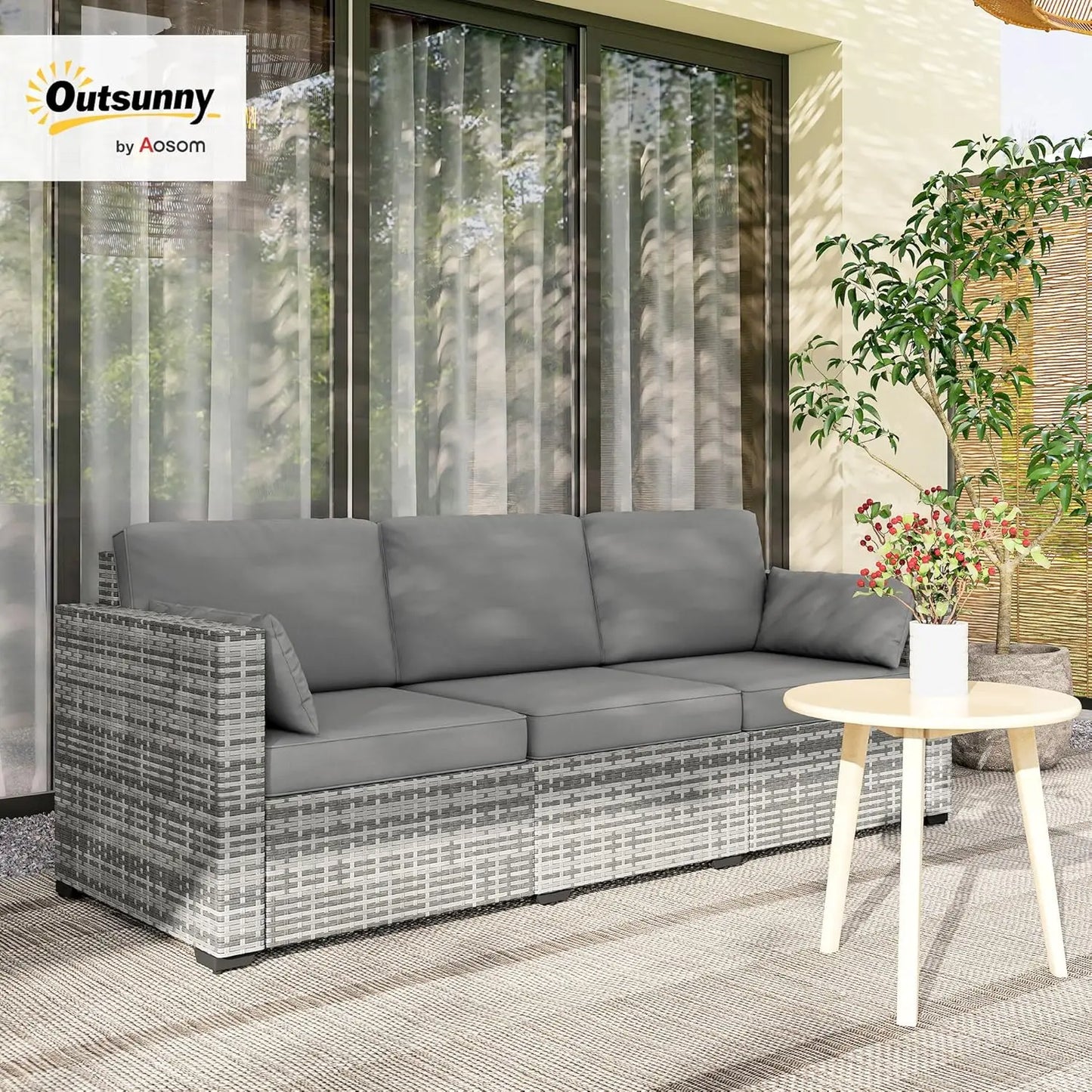 3-Seater PE Wicker Outdoor Patio Sofa with Cushions