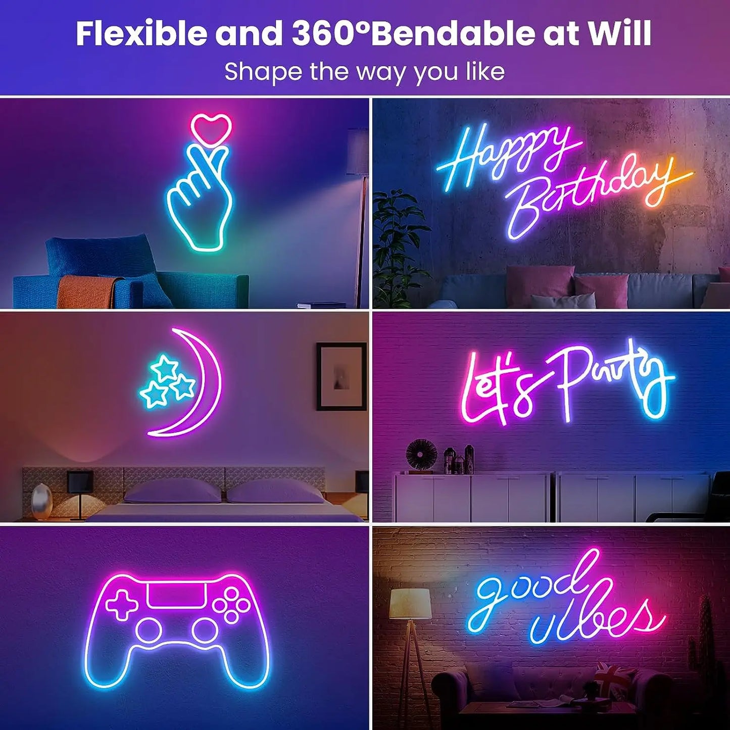 RGB Neon LED Rope Light Strip with App & Remote