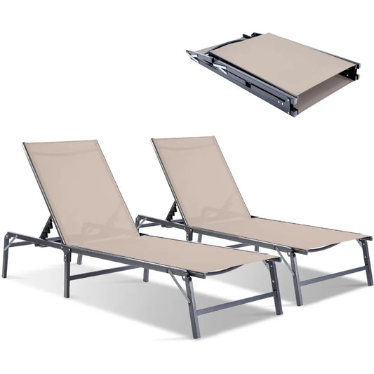 Set of 2 Foldable Outdoor Chaise Lounge Chairs with Adjustable Back