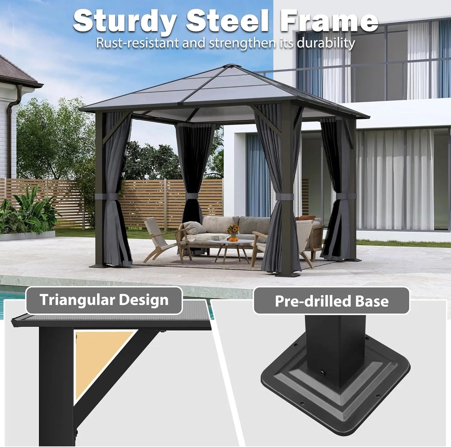 10x10 Hardtop Gazebo with Curtains & Mosquito Netting