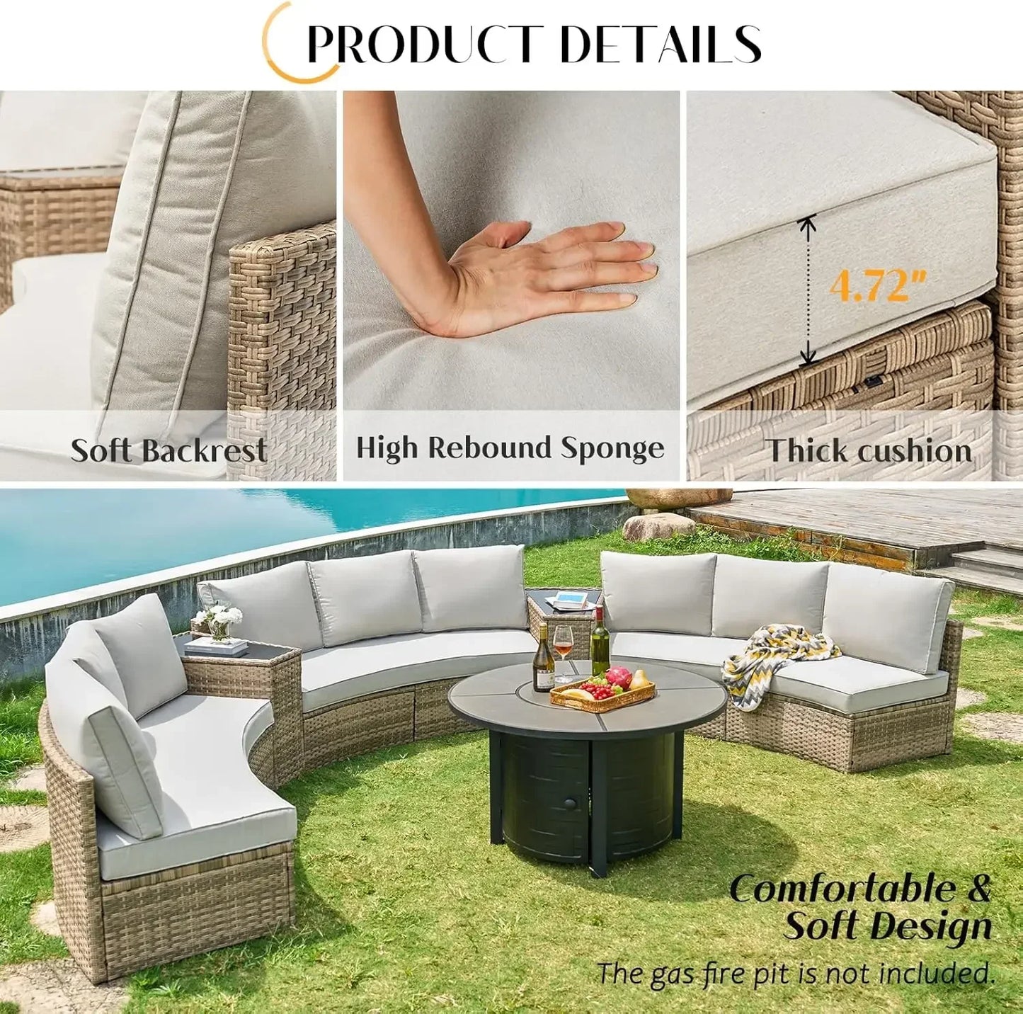 11-Piece Round Half-Moon Patio Set with Storage Table