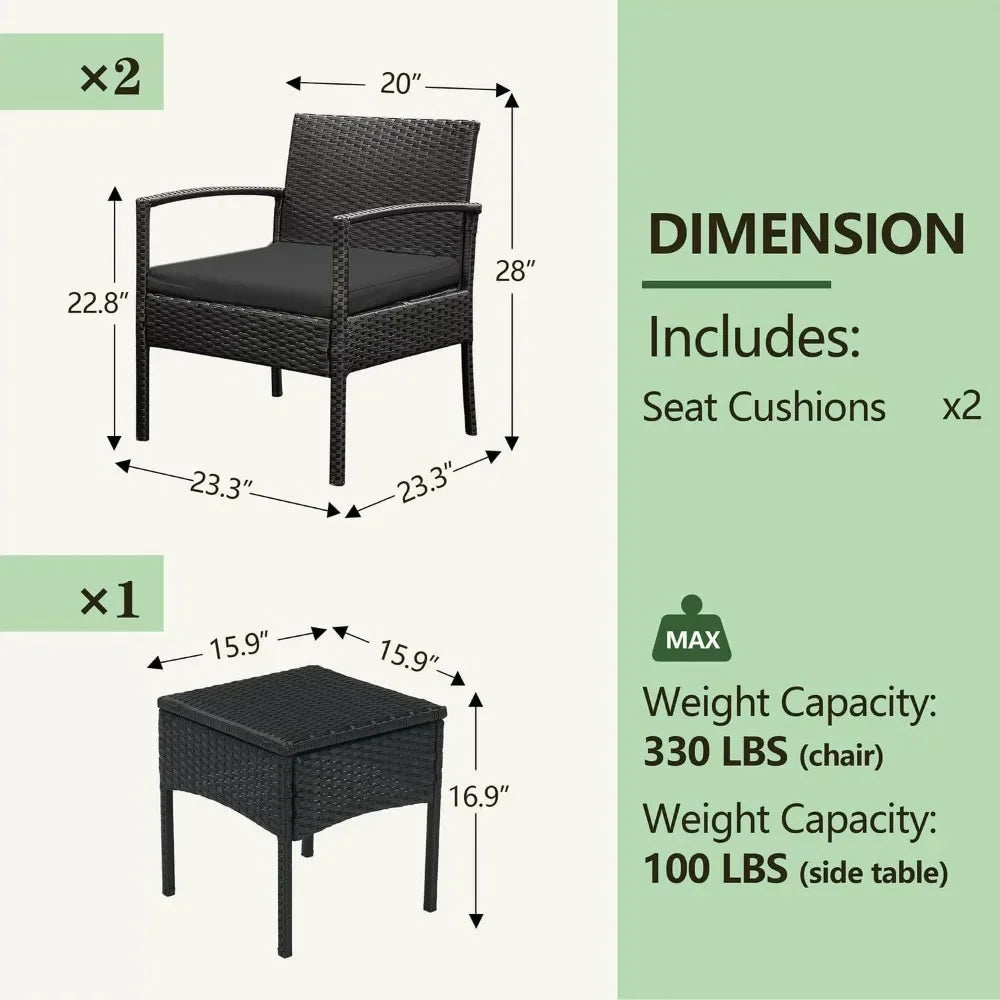3-Piece Rattan Patio Conversation Set