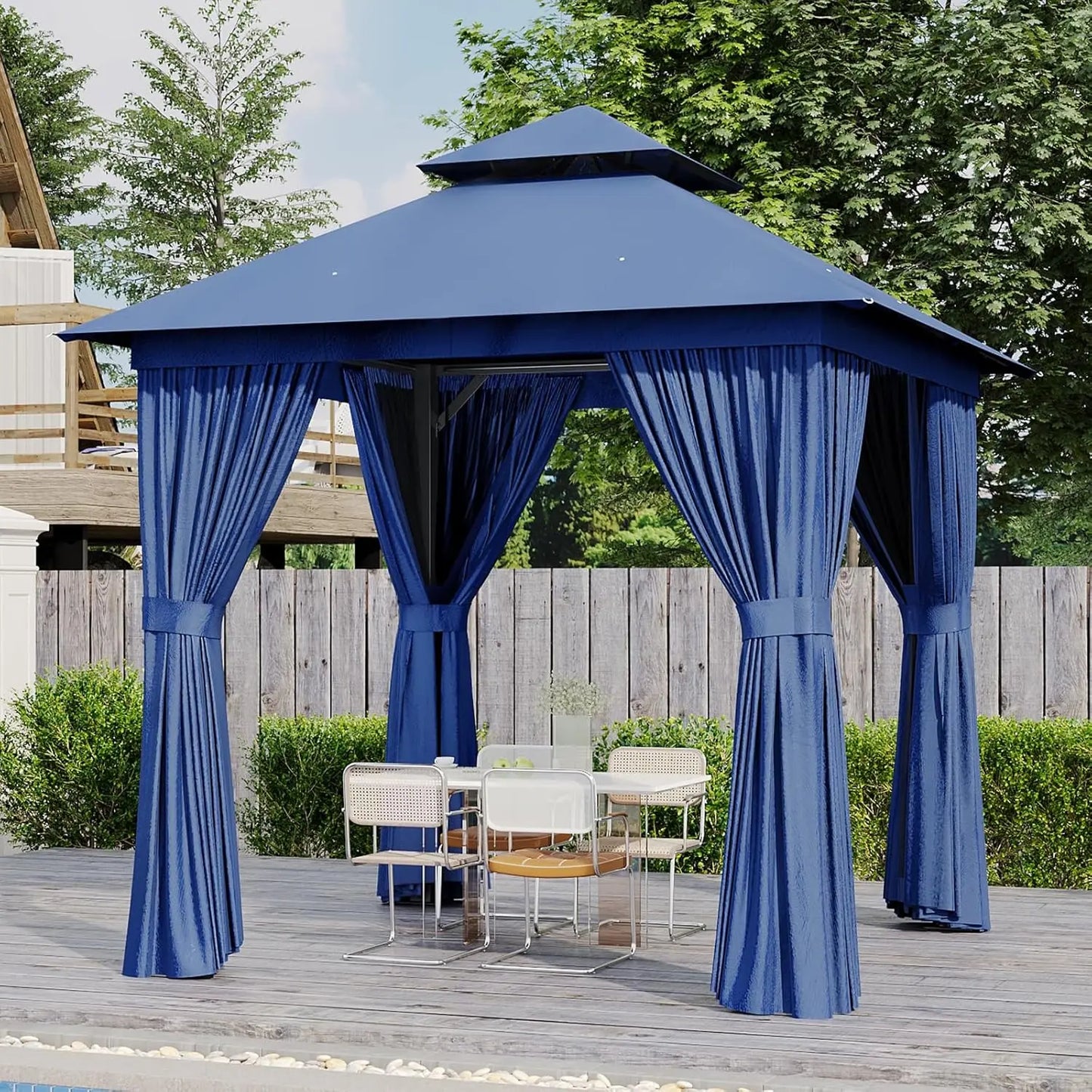 10x12 Outdoor Metal Gazebo with Double Roof & Mosquito Netting