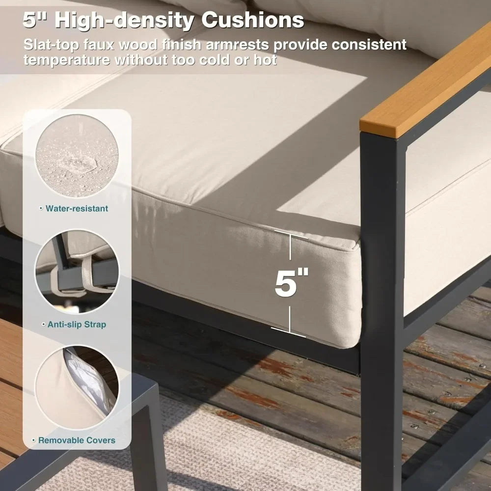 6-Piece L-Shaped Outdoor Sectional Set with Side Table