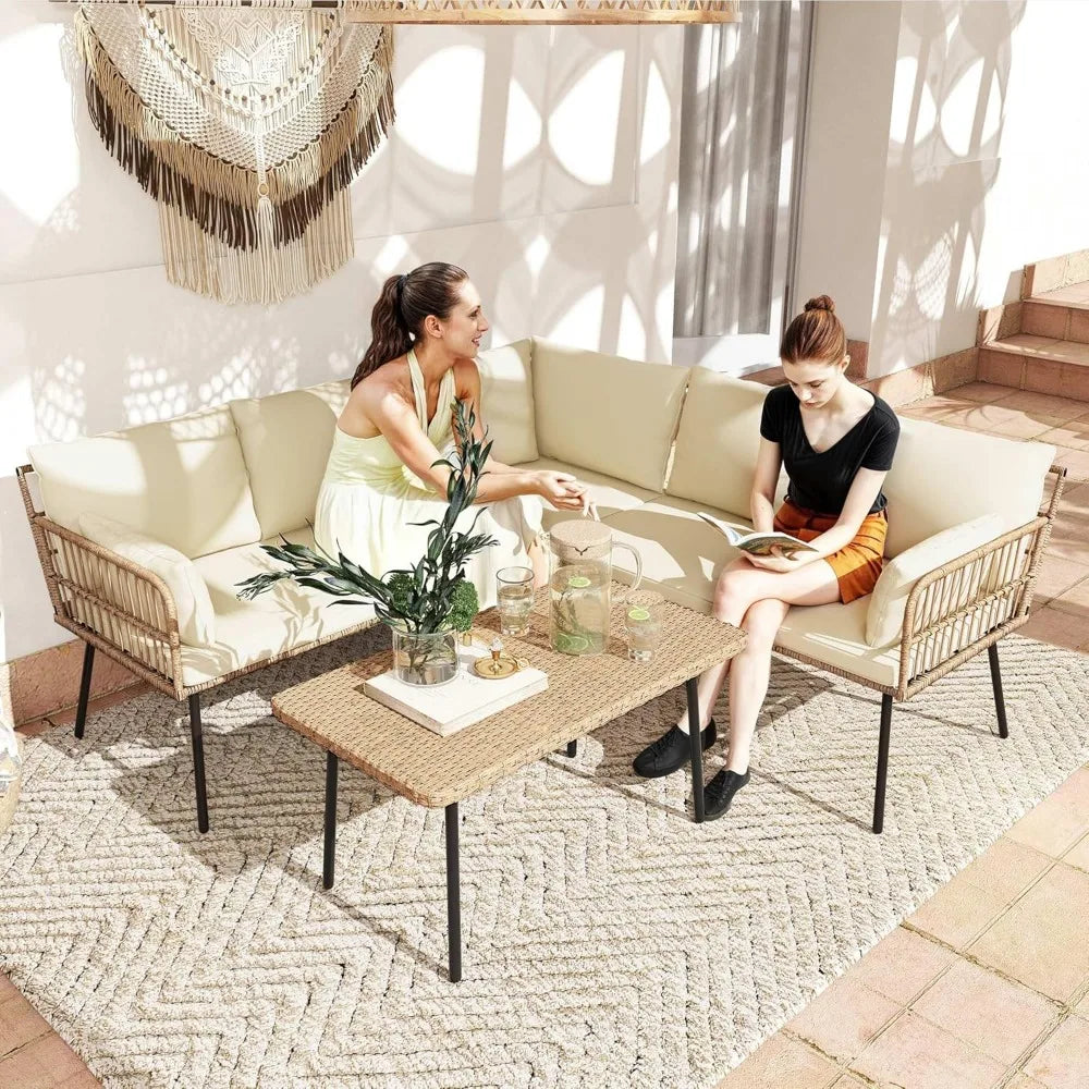 4-Piece Rattan Patio Sectional Set
