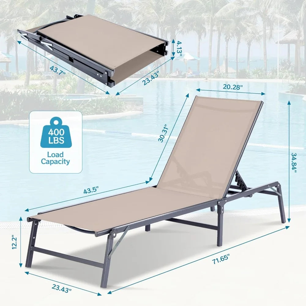 Set of 2 Foldable Outdoor Chaise Lounge Chairs with Adjustable Back