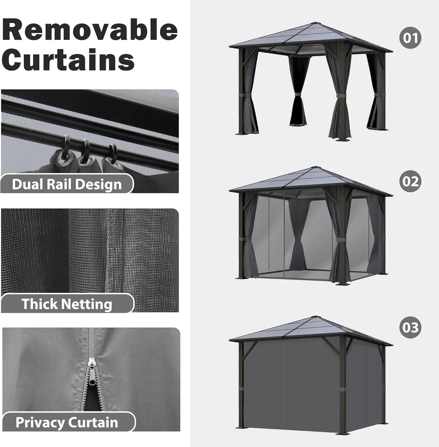 10x10 Hardtop Gazebo with Curtains & Mosquito Netting