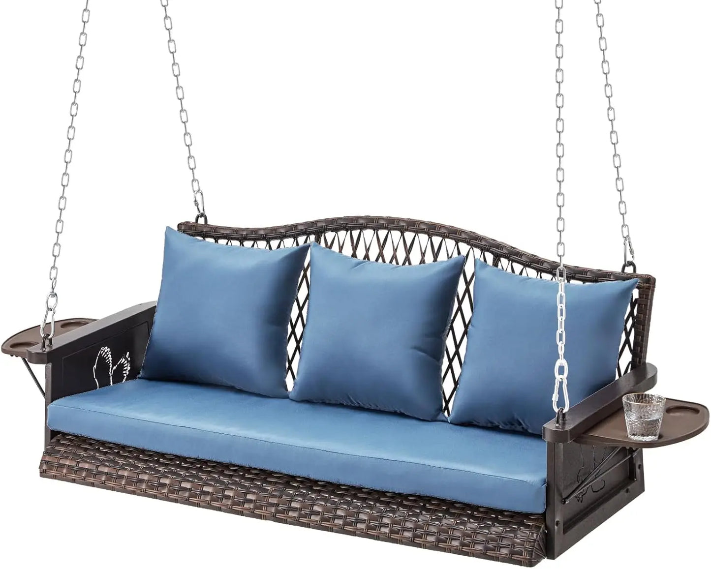 3-Seat Wicker Hanging Porch Swing with Chains (900 lbs Capacity)