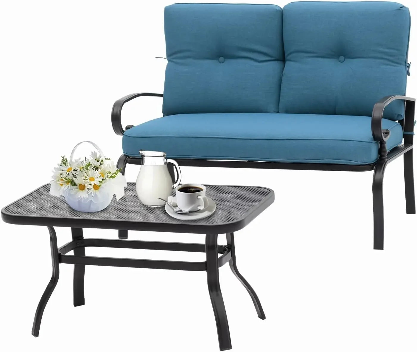 2-Piece Wrought Iron Patio Loveseat Set with Coffee Table