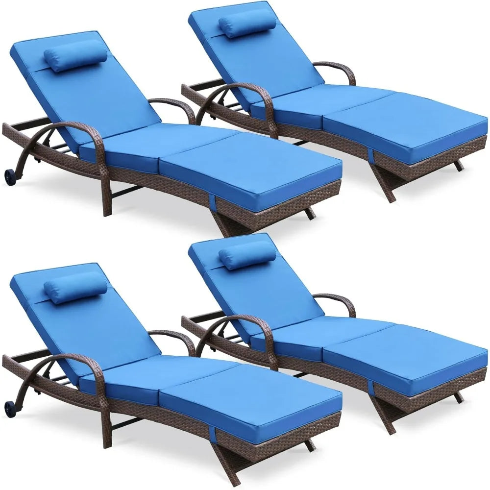 Outdoor Cushion Wicker Chaise Lounge Set